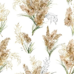 Pampas grass bouquets boho watercolor pattern 