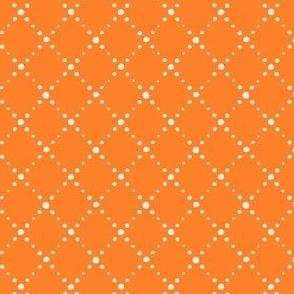 Diagonally crossing dotted lines cream white on orange, SMALL 1 inch 