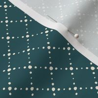 Diagonally crossing dotted lines cream white on dark green, SMALL 1 inch