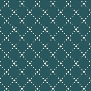 Diagonally crossing dotted lines cream white on dark green, SMALL 1 inch