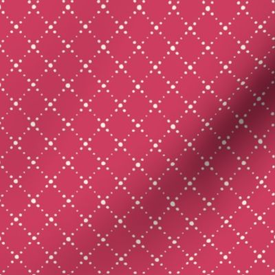 Diagonally crossing dotted lines cream white on dark pink, SMALL 1 inch
