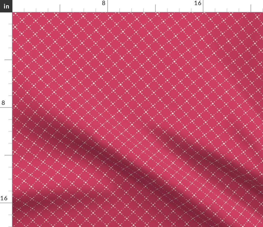 Diagonally crossing dotted lines cream white on dark pink, SMALL 1 inch