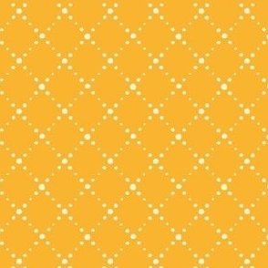 Diagonally crossing dotted lines cream white on yellow, SMALL 1 inch