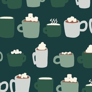 Hot Cocoa and Coffee Cups with Marshmallows in Emerald Green and Mint Green for Holiday Cozy Drinks // Medium
