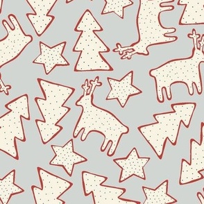 Minimal Christmas Cookies Reindeer, Pine Trees, and Stars in Light Blue // Medium