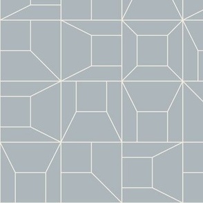 abstract geo - creamy white_ french grey blue - square line geometric
