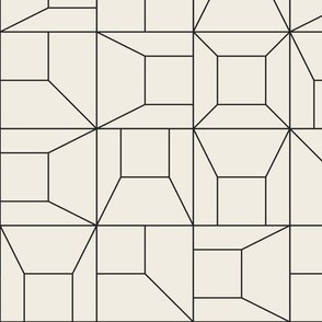 abstract geo - creamy white_ raisin black - square line geometric