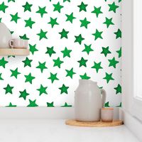 Large Faded Green Christmas Stars on White