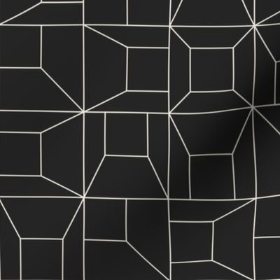 abstract geo - creamy white_ raisin black 02 - square line geometric