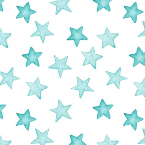 Large Faded Aqua Christmas Stars on White