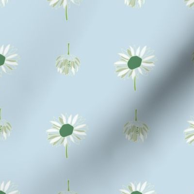 Delicate daisy and floral buds of blue and emerald greens for girls bedroom