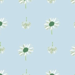 Delicate daisy and floral buds of blue and emerald greens for girls bedroom