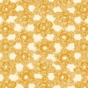 Crochet Flowers yellow on Cream