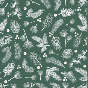 Mistletoe Green White Pine and Holly Pattern