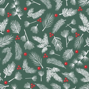 Green White Red Pine and Holly Pattern