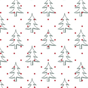 White Red Green Snowing on Trees Pattern