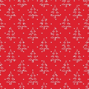 Holly Red White Snowing on Trees Pattern