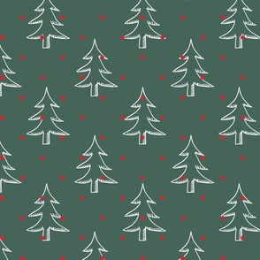 Red Green White Snowing on Trees Pattern