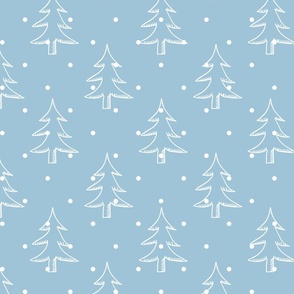 Snow Blue White Snowing on Trees Pattern