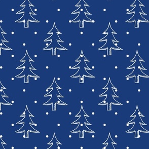 Winter Blue White Snowing on Trees Pattern