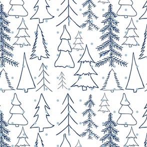 White and Winter Blue Snowing on Forest Pattern