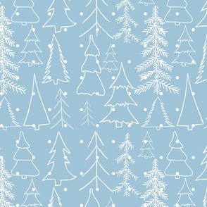 Snow Blue White Snowing on Forest Pattern