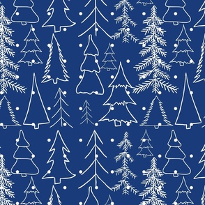 Winter Blue White Snowing on Forest Pattern
