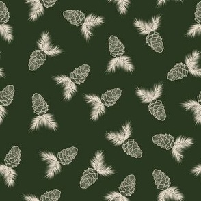 Pine Grove - Dark Green Pinecones - Medium Print