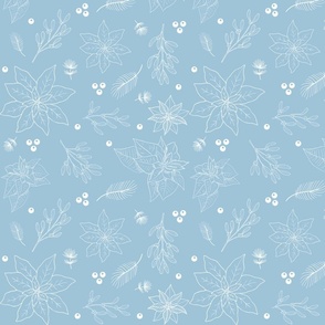 Snow Blue White Poinsettia Pattern