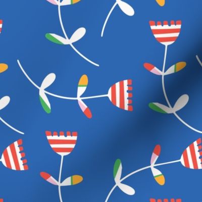 Small  - Modern Floral Tulip design, blue, red, white, playful kids fabrics, happy florals