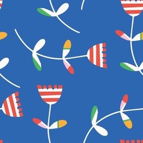 Small  - Modern Floral Tulip design, blue, red, white, playful kids fabrics, happy florals