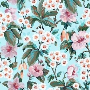Vintage Daisy Garden Floral - Mint Green (Large Scale)