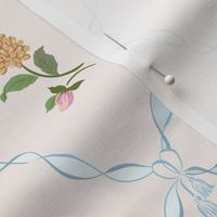 Ribbon Trellis Lattice Vintage Floral _ off white baby blue