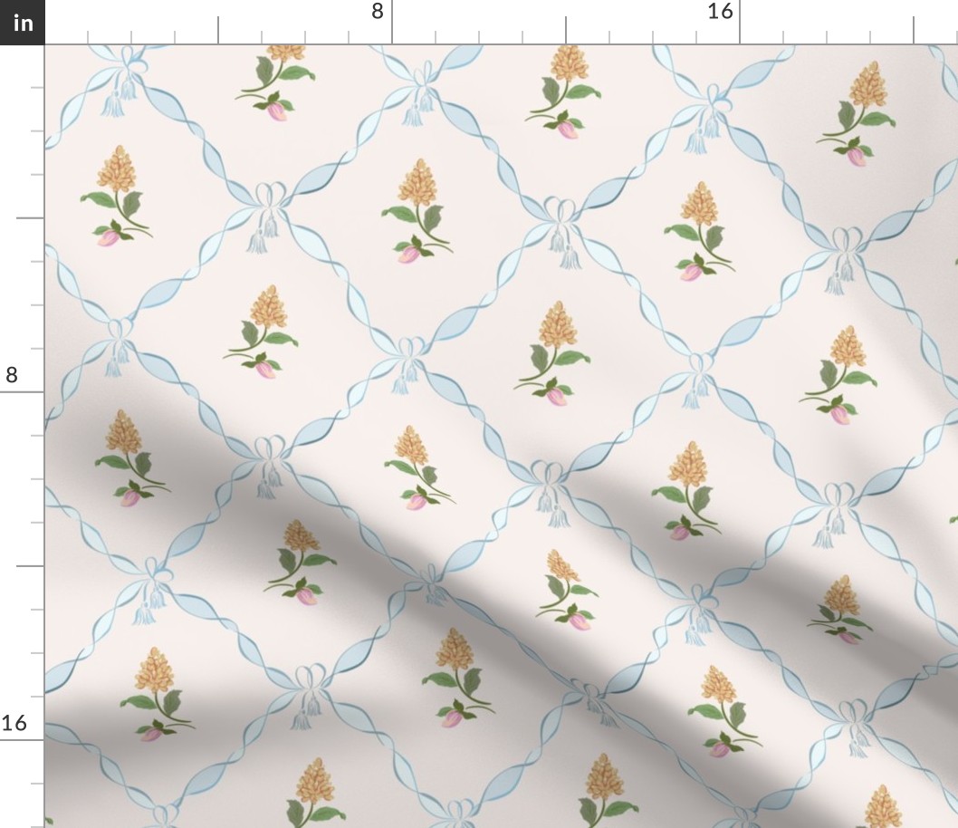 Ribbon Trellis Lattice Vintage Floral _ off white baby blue