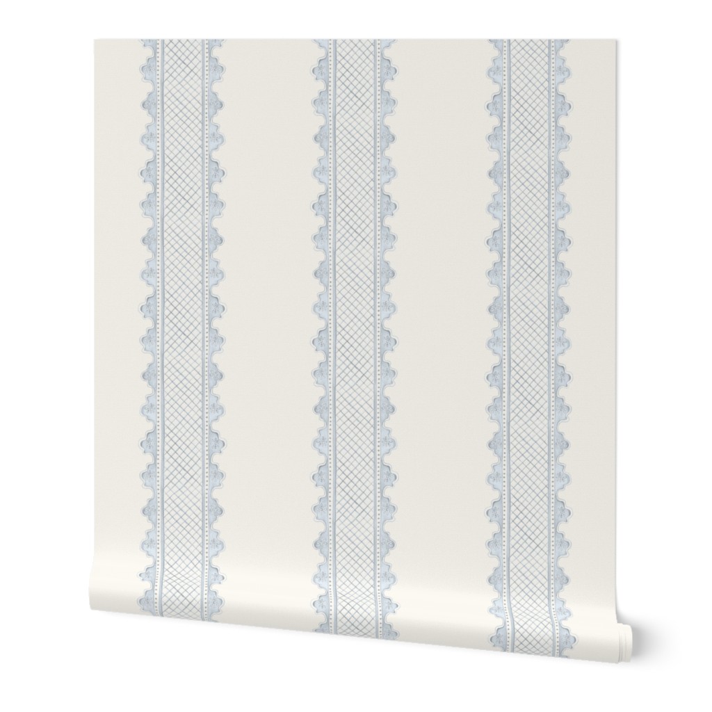 Clarabelle Smoke Blue on Cream copy Wallpaper | Spoonflower