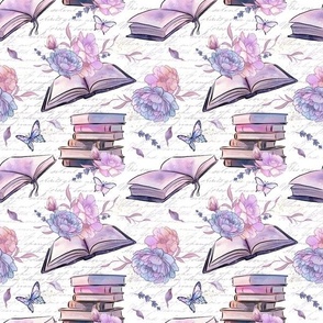 Princess Pastel Academia, pastel books, typography, flowers, butterfiles, purple & white