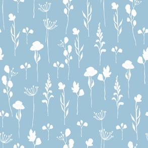 Snow Blue White Botanical Silhouettes Pattern