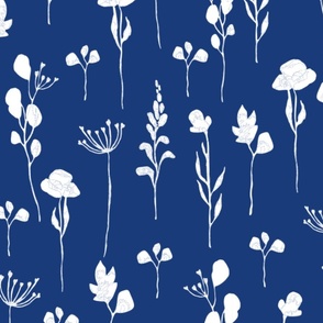 Winter Blue White Botanical Silhouettes Pattern