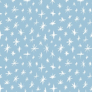 Snow Blue White Sketched Starry Sky Pattern