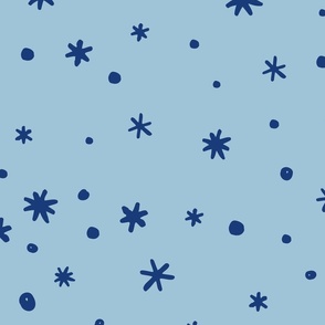 Light and Dark Blue Sketched Starry Snowflakes Pattern
