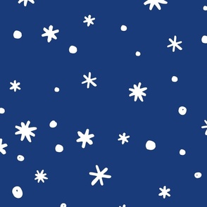 Winter Blue White Sketched Starry Snowflakes Pattern