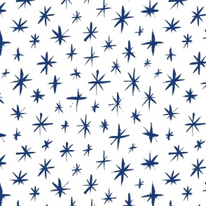 White and Winter Blue Sketched Starry Sky Pattern