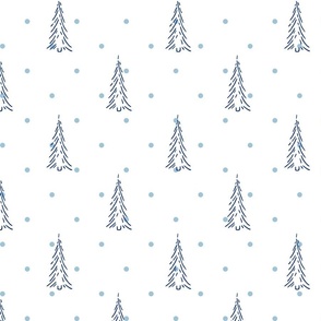 White and Blue Slender Pine Tree Snow Pattern