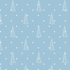 Snow Blue White Slender Pine Tree Snow Pattern