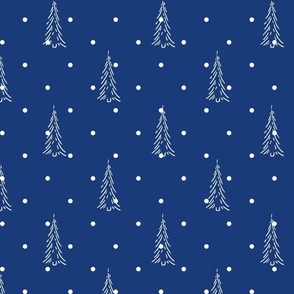 Winter Blue White Slender Pine Tree Snow Pattern
