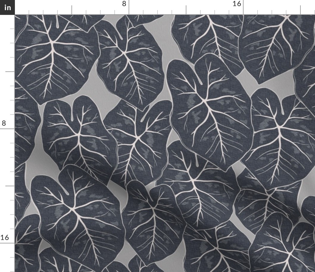 Caladium Tropical Leaves - Black, Grey, Monochrome 