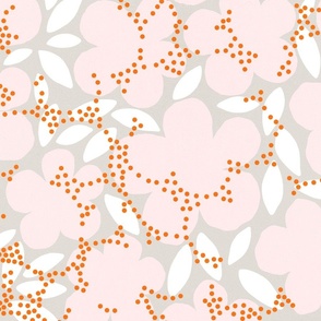 (L) Delicate Abstract cottagecore Floral with dots 1. Pink and orange