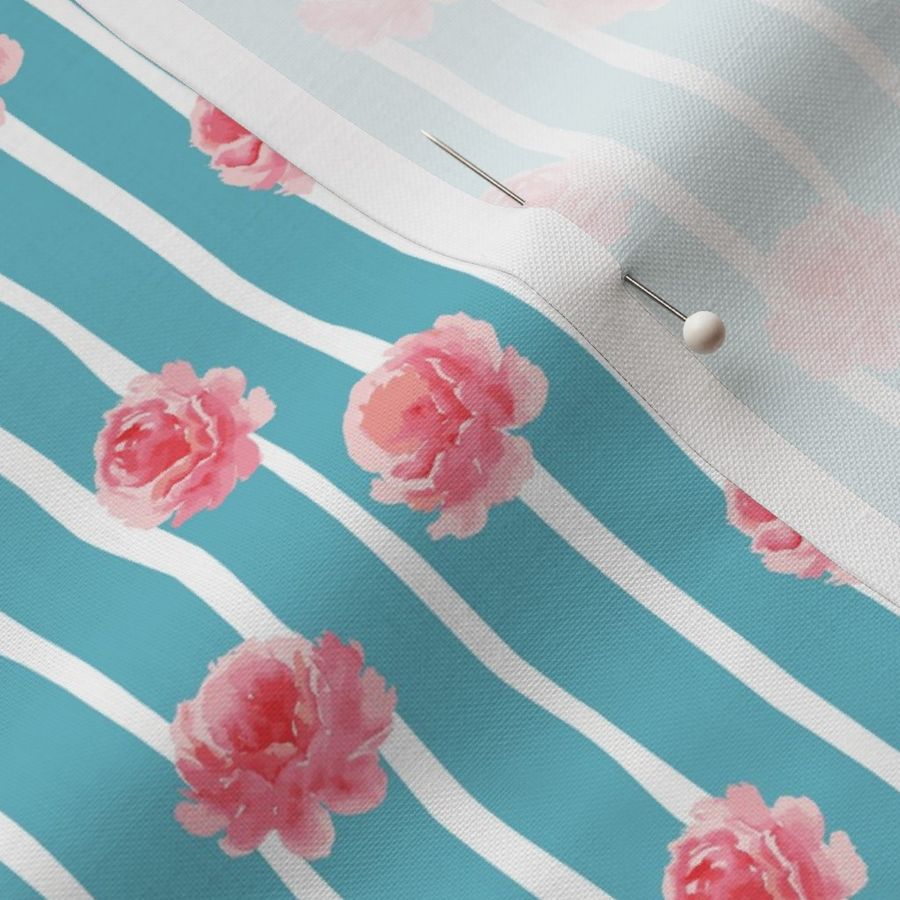 Uneven stripes with watercolor peonies