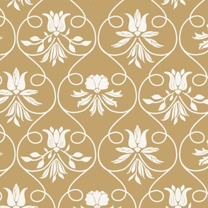 Flowers in Frames on a Mustard Yellow background, Bigger scale