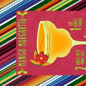 Mango Margarita Cocktail Recipe Mexican Serape Stripe Kitchen Tea Towel Hand Drawn Wall Hanging
